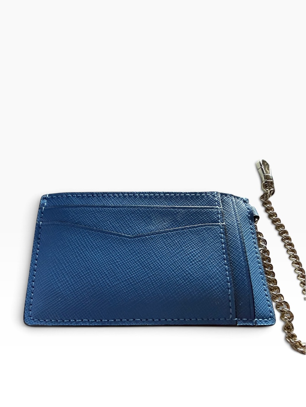 Kate Spade Blue Saffiano Leather Card Holder Key Chain Lanyard Wristlet Wallet - Picture 9 of 11